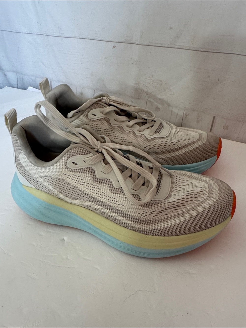 Avia Size 8 Odor Control Mesh Sneakers with Pastel Blue, Yellow & Orange Accents